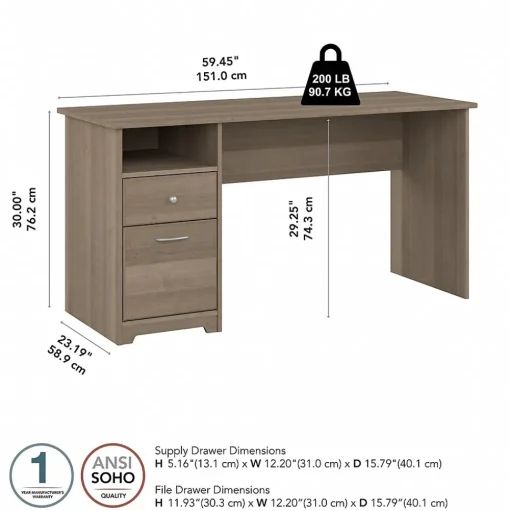 Bush Furniture Computer Desks<Cabot 60"W Computer Desk with Drawers, (WC31260)