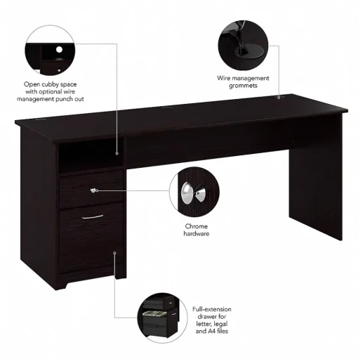 Bush Furniture Computer Desks<Cabot 72"W Computer Desk with Drawers, (WC31872)
