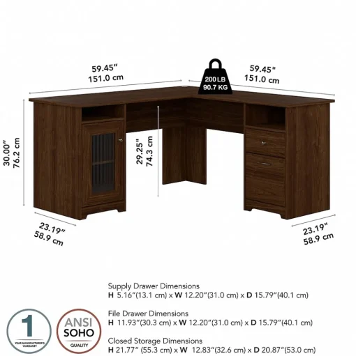 Bush Furniture Office Desks<Cabot 60"W L Shaped Computer Desk, (WC31030-03K)