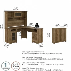 Bush Furniture Office Desks<Cabot 60"W L Shaped Computer Desk with Hutch and Small Storage Cabinet, Reclaimed Pine (CAB016RCP)