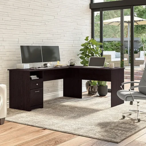 Bush Furniture Office Desks<Cabot 72"W L Shaped Computer Desk with Drawers, (CAB051EPO)