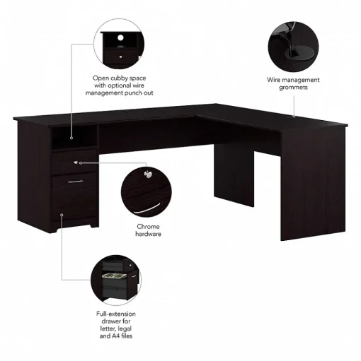 Bush Furniture Office Desks<Cabot 72"W L Shaped Computer Desk with Drawers, (CAB051EPO)