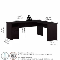 Bush Furniture Office Desks<Cabot 72"W L Shaped Computer Desk with Drawers, (CAB051EPO)