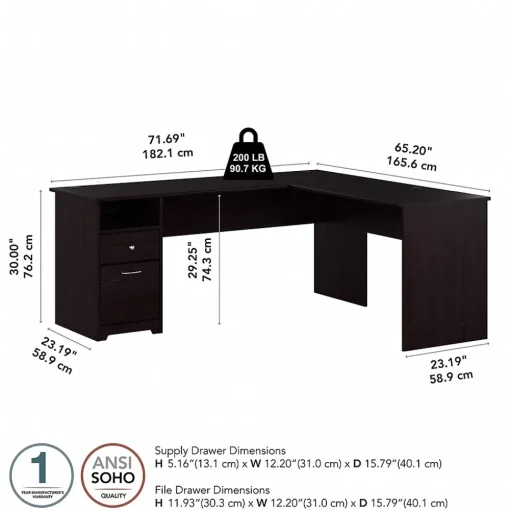 Bush Furniture Office Desks<Cabot 72"W L Shaped Computer Desk with Drawers, (CAB051EPO)