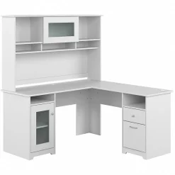 Bush Furniture Computer Desks<Cabot 60"W L Shaped Computer Desk with Hutch and Storage, (CAB001WHN)