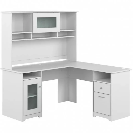 Bush Furniture Computer Desks<Cabot 60"W L Shaped Computer Desk with Hutch and Storage, (CAB001WHN)