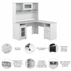 Bush Furniture Computer Desks<Cabot 60"W L Shaped Computer Desk with Hutch and Storage, (CAB001WHN)