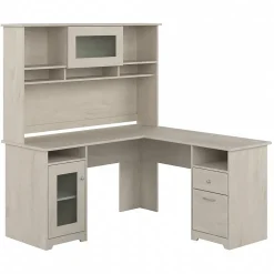 Bush Furniture Computer Desks<Cabot 60"W L Shaped Computer Desk with Hutch and Storage, (CAB001LW)