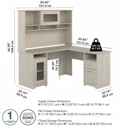 Bush Furniture Computer Desks<Cabot 60"W L Shaped Computer Desk with Hutch and Storage, (CAB001LW)