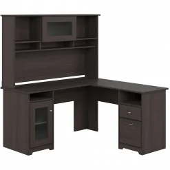 Bush Furniture L-Desks<Cabot 60"W L Shaped Computer Desk with Hutch and Storage, (CAB001HRG)