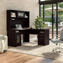 Bush Furniture L-Desks<Cabot 60"W L Shaped Computer Desk with Hutch and Storage, (CAB001EPO)
