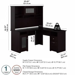 Bush Furniture L-Desks<Cabot 60"W L Shaped Computer Desk with Hutch and Storage, (CAB001EPO)