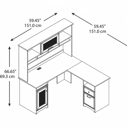 Bush Furniture L-Desks<Cabot 60"W L Shaped Computer Desk with Hutch and Storage, (CAB001EPO)