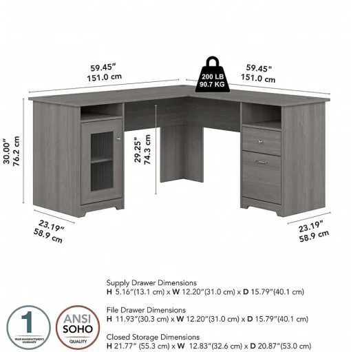 Bush Furniture L-Desks<Cabot 60"W Wood L-Shaped Computer Desk, (WC31330K)