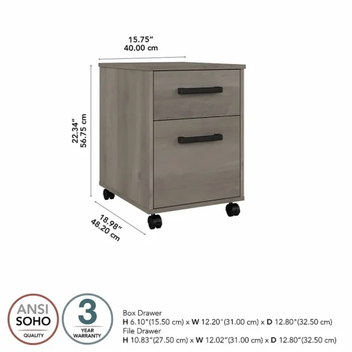 Bush Furniture File Cabinets<City Park 2 Drawer Mobile File Cabinet, (CPF116DG-03)