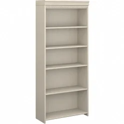 Bush Furniture Bookcases<Fairview Collection 69"H 5-Shelf Bookcase with Adjustable Shelves, Antique White Laminated Wood (WC53265-03)