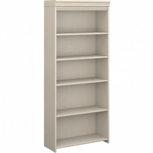 Bush Furniture Bookcases<Fairview Collection 69"H 5-Shelf Bookcase with Adjustable Shelves, Antique White Laminated Wood (WC53265-03)