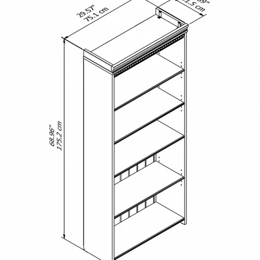 Bush Furniture Bookcases<Fairview Collection 69"H 5-Shelf Bookcase with Adjustable Shelves, Antique White Laminated Wood (WC53265-03)