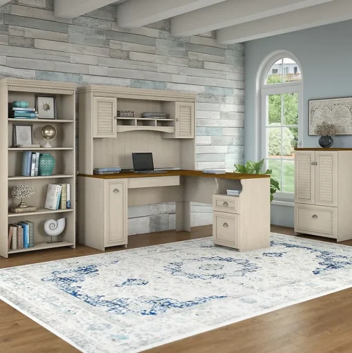 Bush Furniture Bookcases<Fairview Collection 69"H 5-Shelf Bookcase with Adjustable Shelves, Antique White Laminated Wood (WC53265-03)
