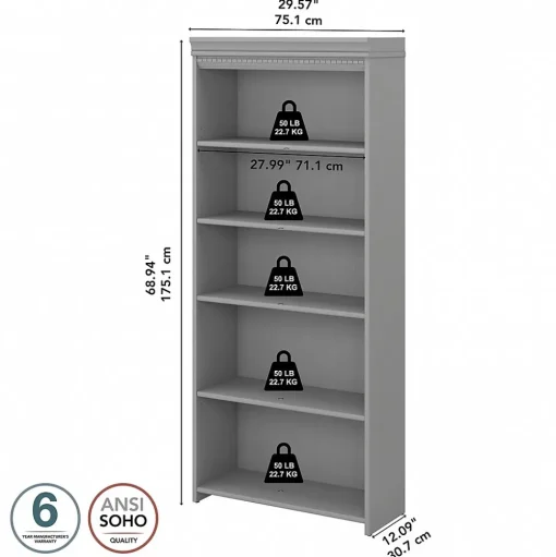 Bush Furniture Bookcases<Fairview 69"H 5-Shelf Bookcase with Adjustable Shelves, Laminated Wood (WC53565-03)