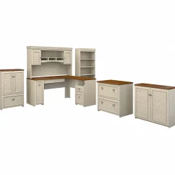 Bush Furniture Office Desks<Fairview 60"W L Shaped Desk with Hutch, Bookcase, Storage and File Cabinets, (FV014AW)