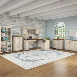 Bush Furniture Office Desks<Fairview 60"W L Shaped Desk with Hutch, Bookcase, Storage and File Cabinets, (FV014AW)