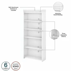Bush Furniture Office Desks<Fairview 60"W L Shaped Desk with Lateral File Cabinet and 5 Shelf Bookcase, (FV008G2W)