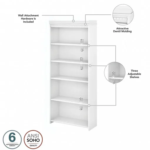 Bush Furniture Office Desks<Fairview 60"W L Shaped Desk with Lateral File Cabinet and 5 Shelf Bookcase, (FV008G2W)
