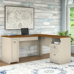 Bush Furniture Computer Desks<Fairview 60"W L Shaped Desk with Drawers and Storage Cabinet, (WC53230-03K)