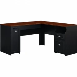 Bush Furniture L-Desks<Fairview 60"W L Shaped Desk with Drawers and Storage Cabinet, (WC53930-03K)