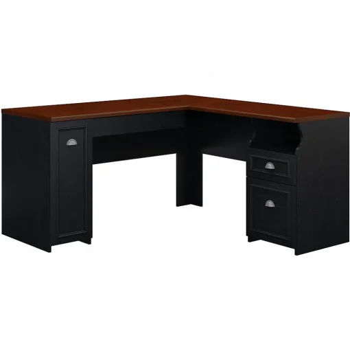 Bush Furniture L-Desks<Fairview 60"W L Shaped Desk with Drawers and Storage Cabinet, (WC53930-03K)