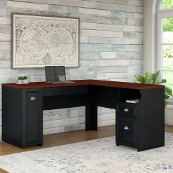 Bush Furniture L-Desks<Fairview 60"W L Shaped Desk with Drawers and Storage Cabinet, (WC53930-03K)