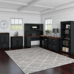 Bush Furniture L-Desks<Fairview 60"W L Shaped Desk with Drawers and Storage Cabinet, (WC53930-03K)