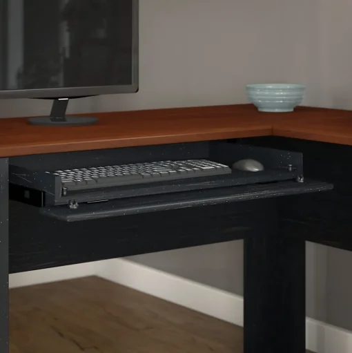 Bush Furniture L-Desks<Fairview 60"W L Shaped Desk with Drawers and Storage Cabinet, (WC53930-03K)