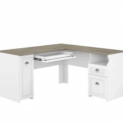 Bush Furniture L-Desks<Fairview 60"W L Shaped Desk with Drawers and Storage Cabinet, (WC53630-03K)