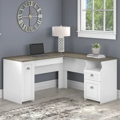 Bush Furniture L-Desks<Fairview 60"W L Shaped Desk with Drawers and Storage Cabinet, (WC53630-03K)