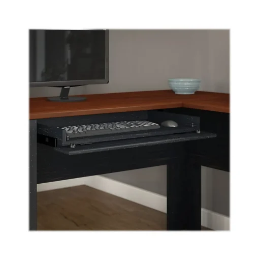 Bush Furniture L-Desks<Fairview 60"W L Shaped Desk with Lateral File Cabinet and 5 Shelf Bookcase, Antique Black (FV008AB)