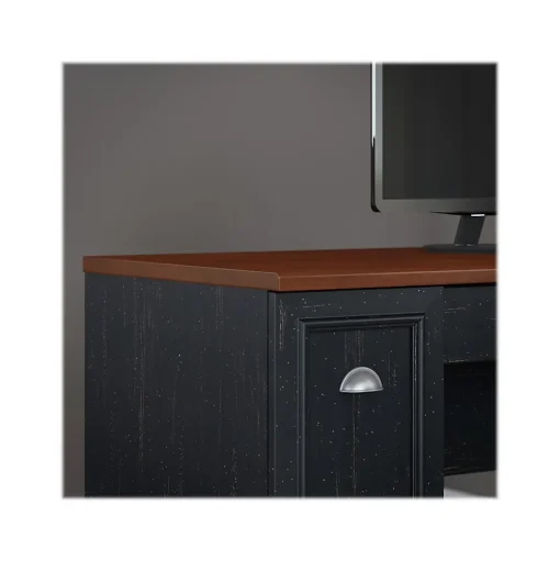 Bush Furniture L-Desks<Fairview 60"W L Shaped Desk with Lateral File Cabinet and 5 Shelf Bookcase, Antique Black (FV008AB)