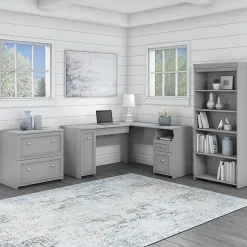 Bush Furniture L-Desks<Fairview 60"W L Shaped Desk with Lateral File Cabinet and 5 Shelf Bookcase, (FV008CG)