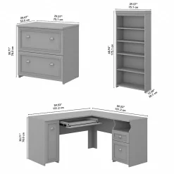 Bush Furniture L-Desks<Fairview 60"W L Shaped Desk with Lateral File Cabinet and 5 Shelf Bookcase, (FV008CG)