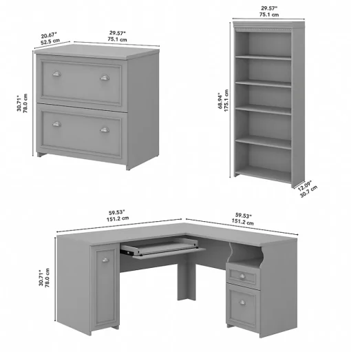 Bush Furniture L-Desks<Fairview 60"W L Shaped Desk with Lateral File Cabinet and 5 Shelf Bookcase, (FV008CG)