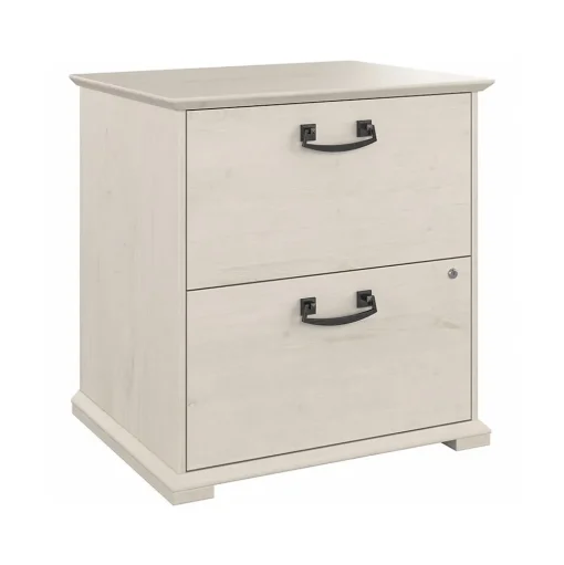 Bush Furniture File Cabinets<Homestead 2-Drawer Lateral File Cabinet, Letter/Legal Size, Lockable, Linen White Oak (HOF129LW-03)
