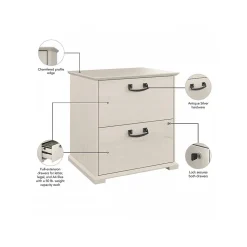 Bush Furniture File Cabinets<Homestead 2-Drawer Lateral File Cabinet, Letter/Legal Size, Lockable, Linen White Oak (HOF129LW-03)