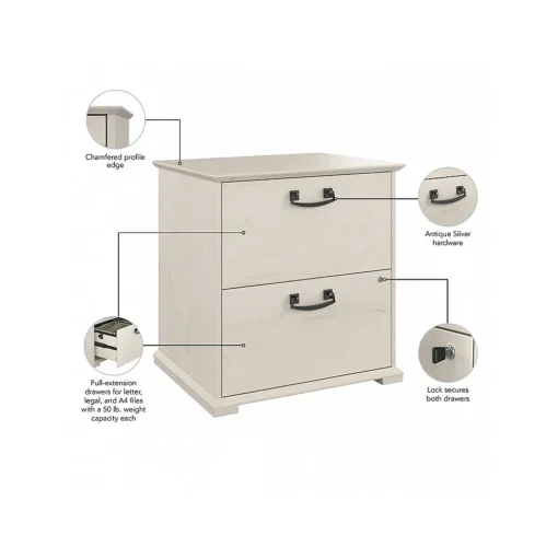 Bush Furniture File Cabinets<Homestead 2-Drawer Lateral File Cabinet, Letter/Legal Size, Lockable, Linen White Oak (HOF129LW-03)