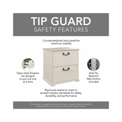 Bush Furniture File Cabinets<Homestead 2-Drawer Lateral File Cabinet, Letter/Legal Size, Lockable, Linen White Oak (HOF129LW-03)