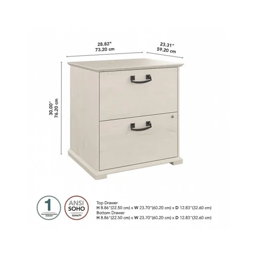 Bush Furniture File Cabinets<Homestead 2-Drawer Lateral File Cabinet, Letter/Legal Size, Lockable, Linen White Oak (HOF129LW-03)