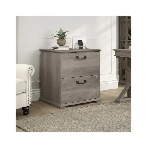 Bush Furniture File Cabinets<Homestead 2-Drawer Lateral File Cabinet, Letter/Legal Size, Lockable, Driftwood Gray (HOF129DG-03)