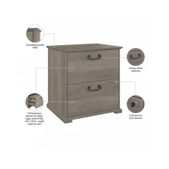 Bush Furniture File Cabinets<Homestead 2-Drawer Lateral File Cabinet, Letter/Legal Size, Lockable, Driftwood Gray (HOF129DG-03)
