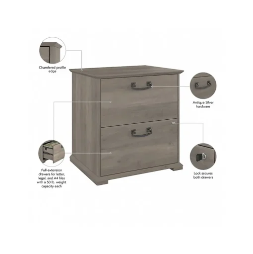 Bush Furniture File Cabinets<Homestead 2-Drawer Lateral File Cabinet, Letter/Legal Size, Lockable, Driftwood Gray (HOF129DG-03)