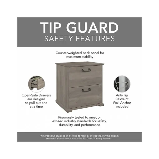 Bush Furniture File Cabinets<Homestead 2-Drawer Lateral File Cabinet, Letter/Legal Size, Lockable, Driftwood Gray (HOF129DG-03)
